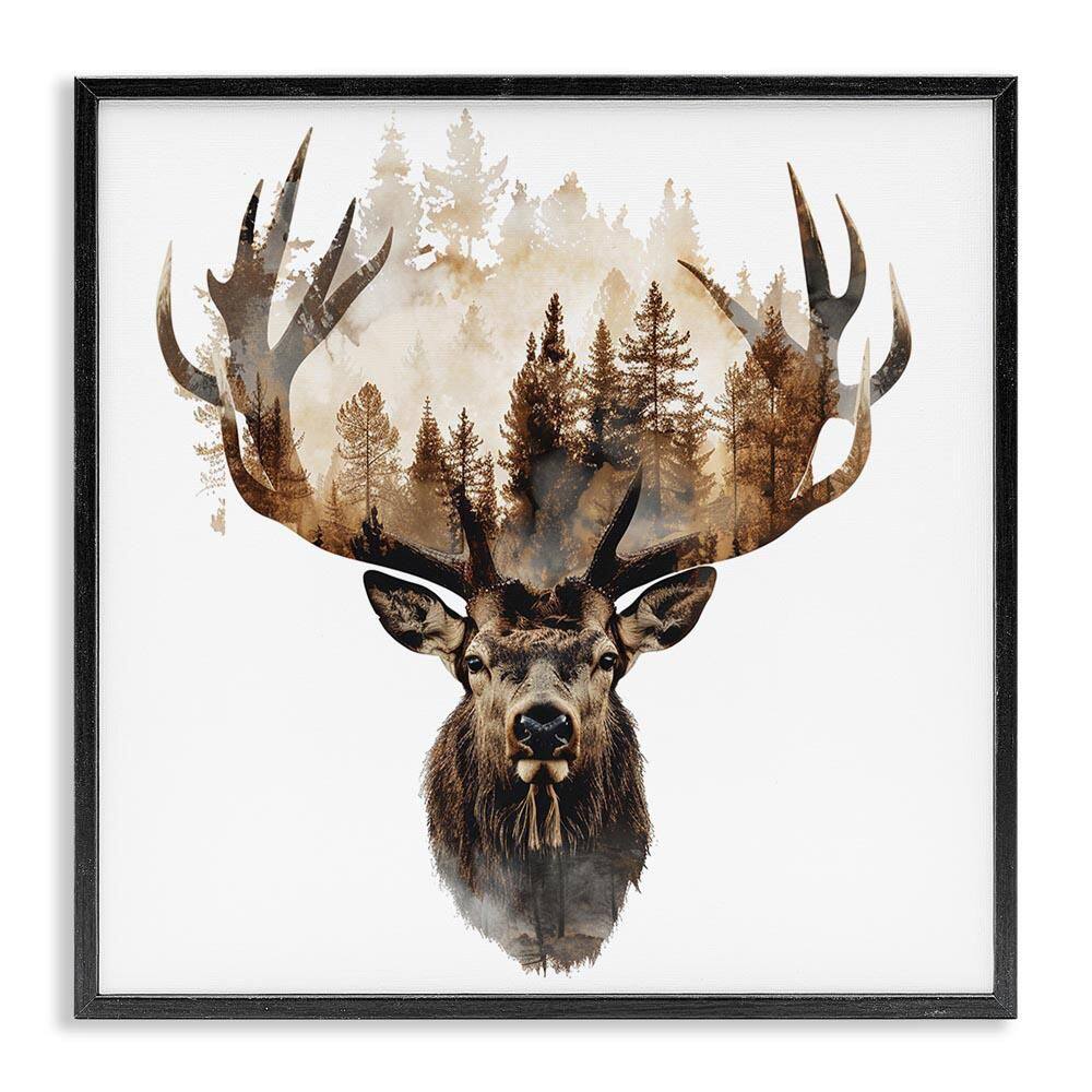 Deer Forest Silhouette by LSR Design Studio Black Framed Animal Giclee Art Print 12 in. x 12 in.