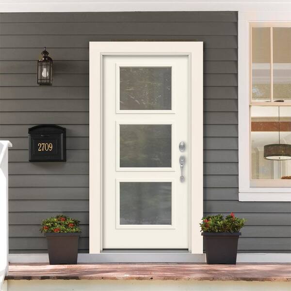 Element 36 in. x 80 in. Left-Hand Inswing 3/4 Oval Quattro Decorative Glass  White Primed Steel Front Door Slab