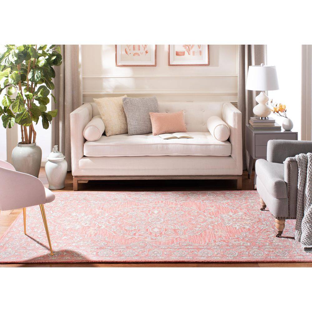 Hand-Tufted Medallion Pink/Ivory Wool 3' Square Rug