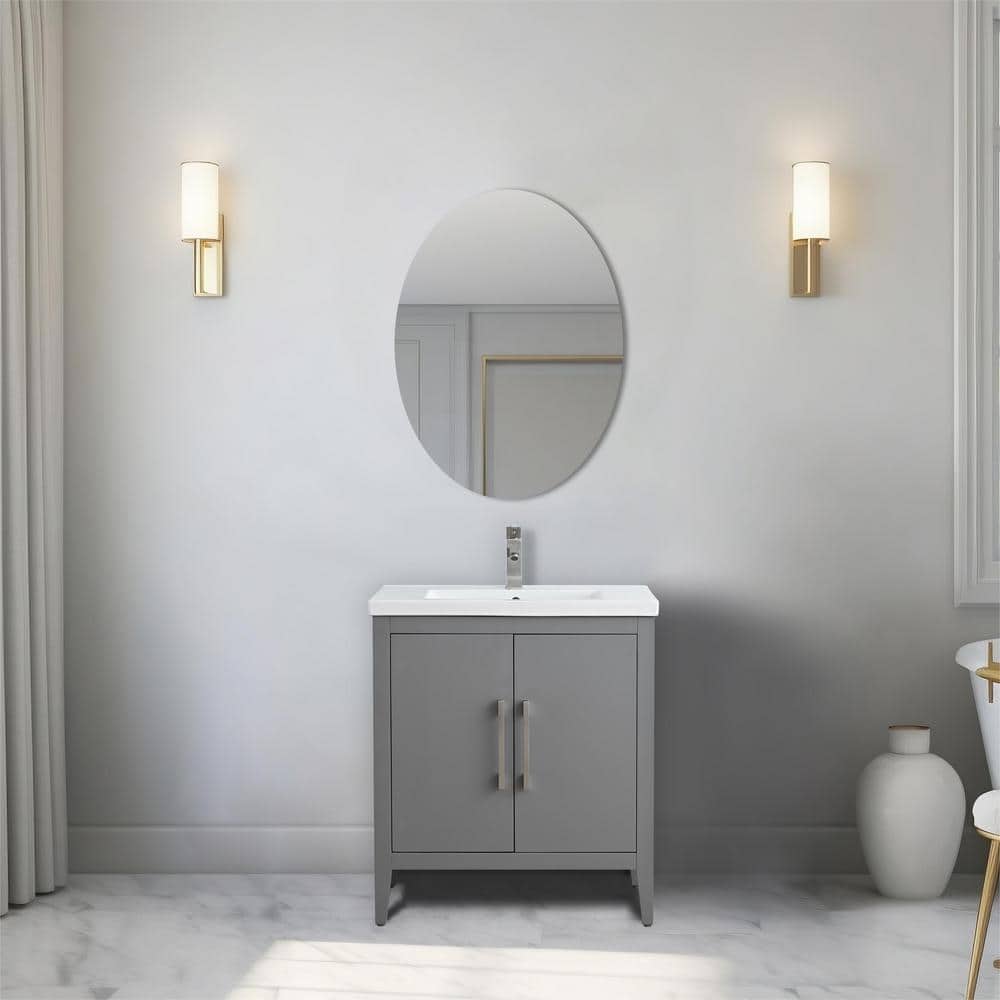30" Cashmere Gray Single Bathroom Vanity Set with Ceramic Top