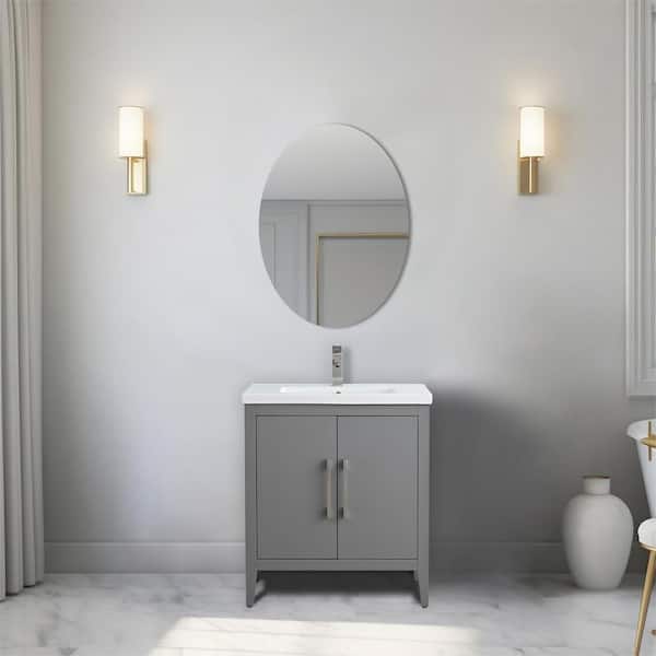 Vanity Art 30 in. W x 18.5 in D x 34 in. H Single Sink Bathroom Vanity Cabinet in Cashmere Gray with Ceramic Top