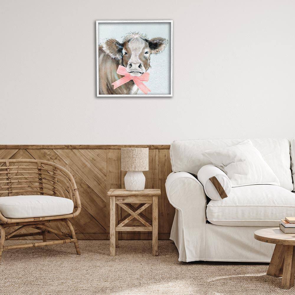 Cow with Pastel Ribbon by Janet Tava White Framed Animal Giclee Art Print 24 in. x 24 in. price history on PriceWatchPro