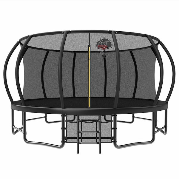 HOMCOM trampoline met veiligheidsnet tuintrampoline voor binnen en buiten fitness trampoline voor kinderen en volwassenen staal blauw zwart tot 113,6 kg 305 x 248 h cm
