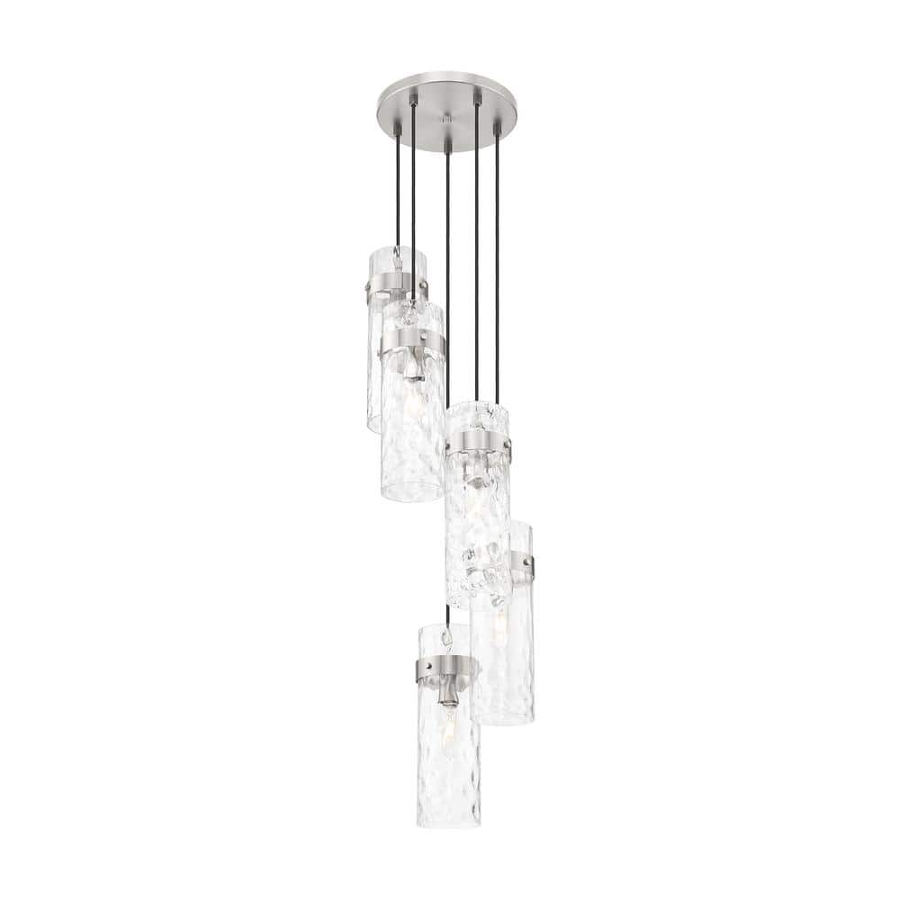 Fontaine 14.5 in. Brushed Nickel 5-Light Chandelier with Clear Water Glass 