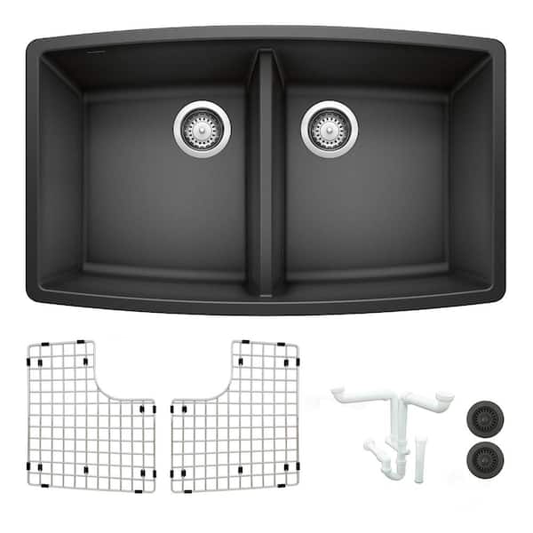 Blanco Performa 33 in. Undermount Double Bowl Anthracite Granite Composite Kitchen Sink Kit with Accessories