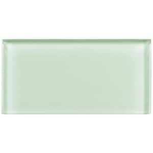 Enchant Joy Florette Pale Green Glossy 3 in. x 6 in. Smooth Glass Subway Wall Tile (1.83 sq. ft./Case)