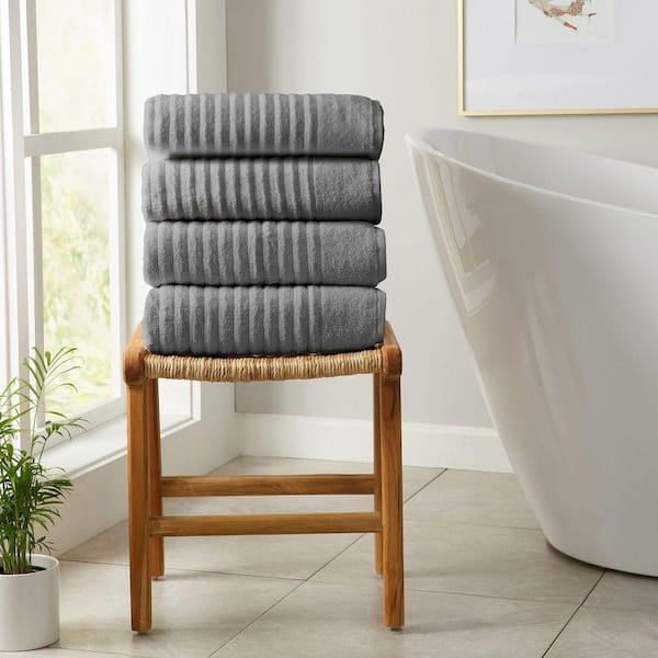 Mid Grey Premium Cotton Ribbed Textured 4-Pack Bath Towel Set
