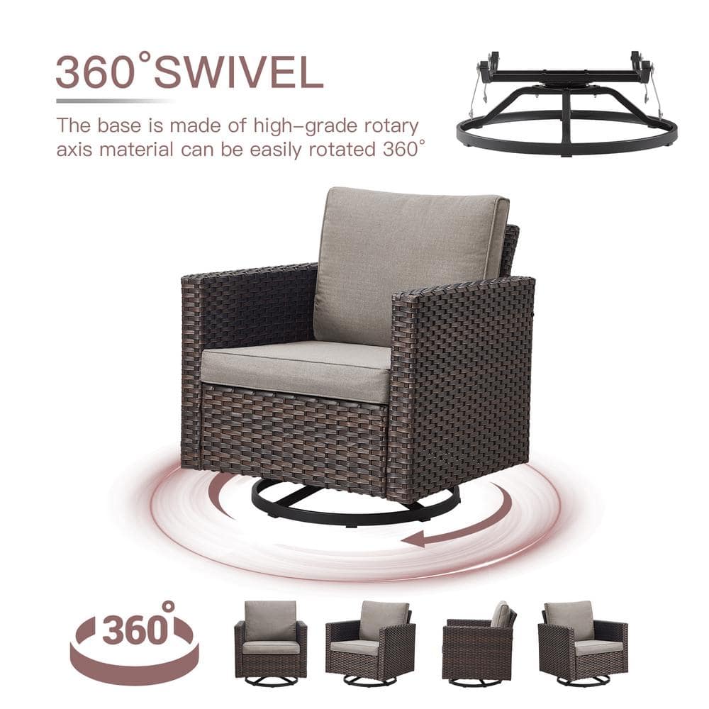 Gray Wicker Outdoor Swivel Rocking Chair with Cushions