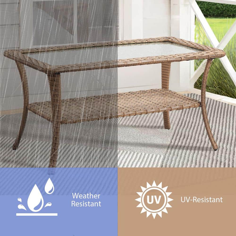 Carolina Yellow Steel Frame Glass Top Outdoor Coffee Table