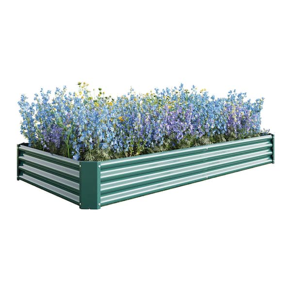 Sudzendf 7.6 ft. L x 3.7 ft. W x 1 ft. H Green Galvanized Metal Outdoor Raised Garden Bed Kit, Planter Box