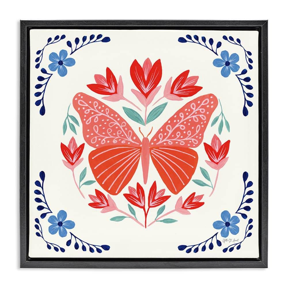 Orange Folk Butterfly by Yvette St. Amant Black Floater Frame Animal Graphic Art Print 18 in. x 18 in. price history on PriceWatchPro