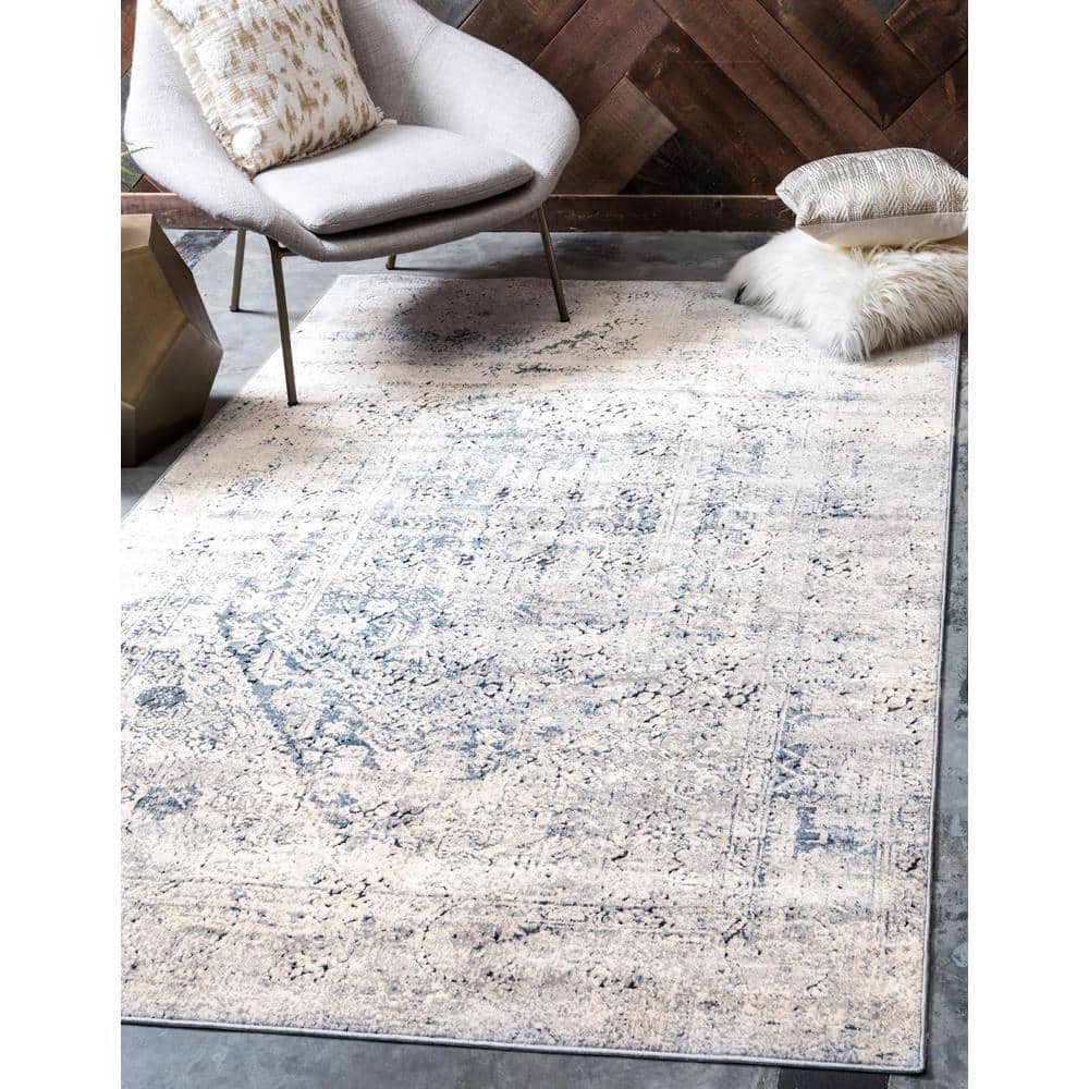 Modern Gray Synthetic 4' x 6' Easy-Care Stain-Resistant Rug