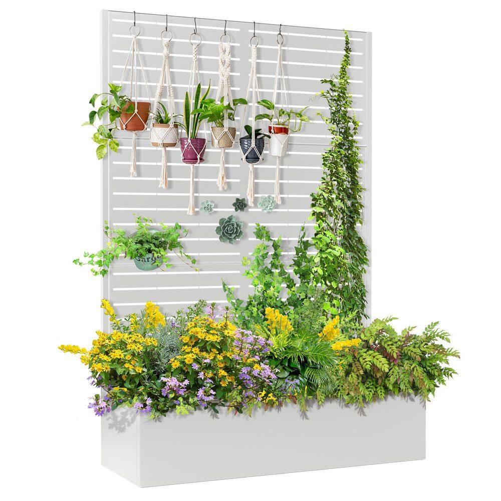 71 in. x47 in. x16 in.  Raised Garden Bed with Trellis, Metal Planter Box/ Trellis, Outdoor Planter Box, White-Louvered price history on PriceWatchPro