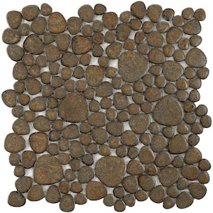 Pebble Brownstone 11 in. x 11 in. Porcelain Mosaic Tile (8.6 sq. ft./Case)