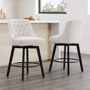 Percival 26 in. White Fabric Counter Height Swivel Barstools with Back for Kitchen and Dining Room (Set of 2)