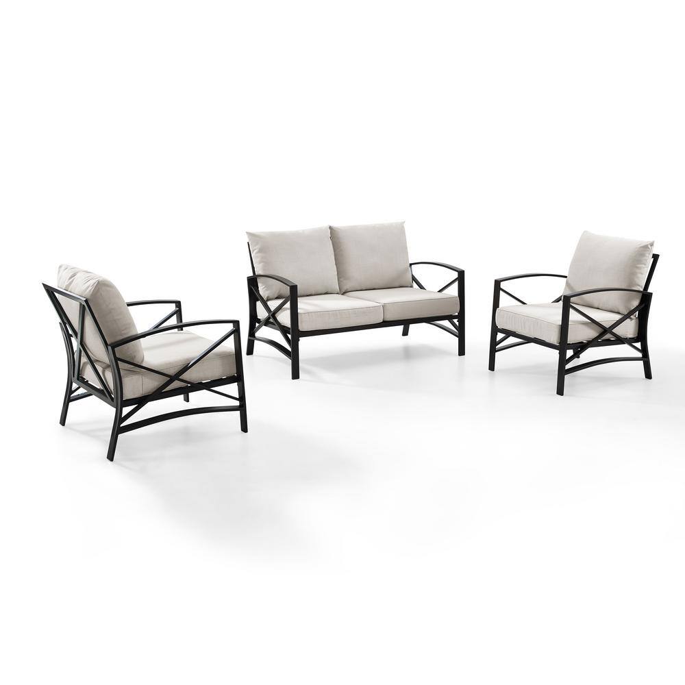 Kaplan 3-Piece Steel Outdoor Seating Set with Oatmeal Cushions