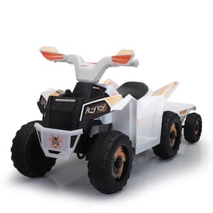 6-Volt Kids Ride On ATV Battery Powered 4-Wheeler Quad Toy Car with Trailer in White