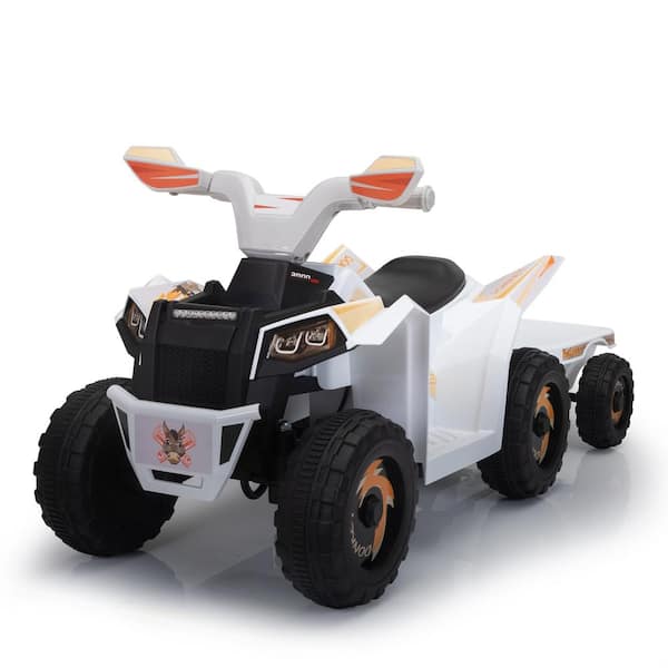 TOBBI 6-Volt Kids Ride On ATV Battery Powered 4-Wheeler Quad Toy Car with Trailer in White