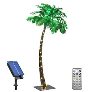 7 ft. Pre-Lit LED Palm Artificial Christmas Tree with Green Leaves and 96 LED Lights, Solar