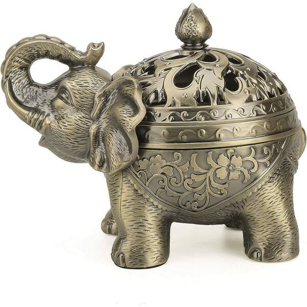 Afoxsos Bronze Zinc Alloy Elephant Incense Burner with Lid for