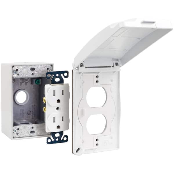 Commercial Electric White 1-Gang Weatherproof Duplex Outlet Kit