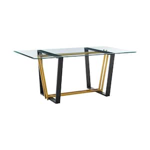 Kai Gold and Black Glass Top 72 in. Trestle Base Dining Table Seats 6