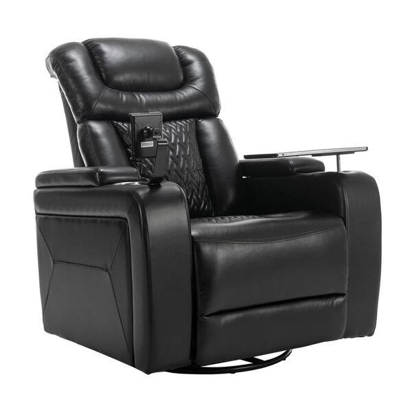 Merax Black Home Theater 270° Swivel PU Power Recliner with Tray Table ...