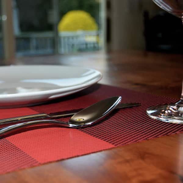 EveryTable 18 in. x 12 in. Red Ticking Stripe PVC Placemat (Set of 6)