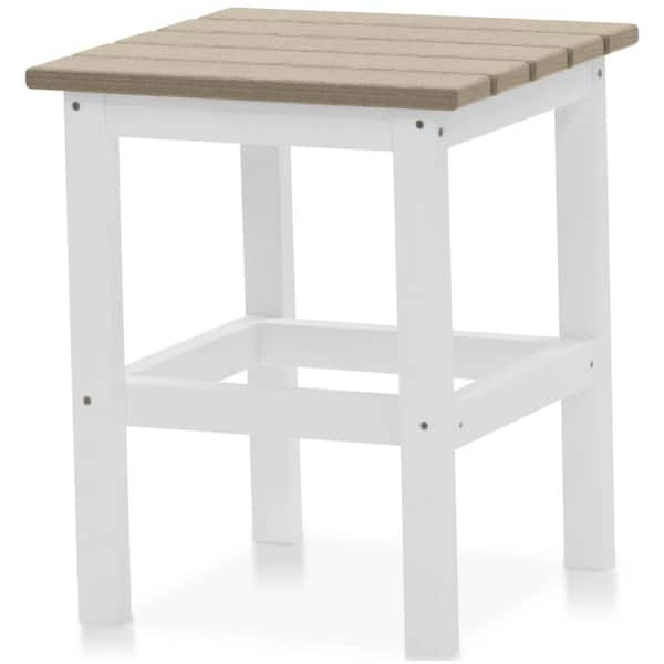 DUROGREEN Icon White and Birchwood Plastic Outdoor Side Table