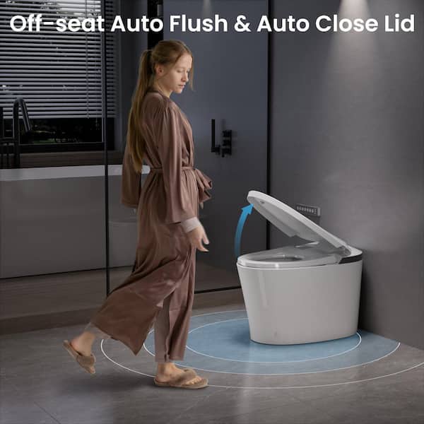 Elongated Electric Bidet Toilet 1.1/1.5 GPF in White with Auto Open/Close, Auto Flush, Heated Seat