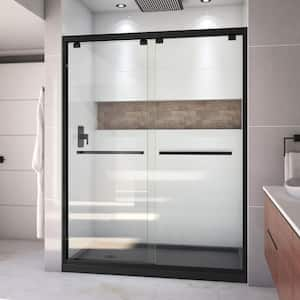 Encore 30 in. D x 60 in. W x 78.75 in. H Semi-Frameless Sliding Shower Door in Matte Black with Left Drain Black Base