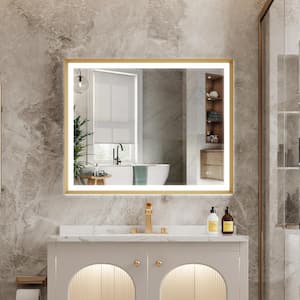 LUKY 40 in. W x 32 in. H Rectangular Single Aluminum Framed Antifog Dimmable Wall Bathroom Vanity Mirror in Brushed Gold