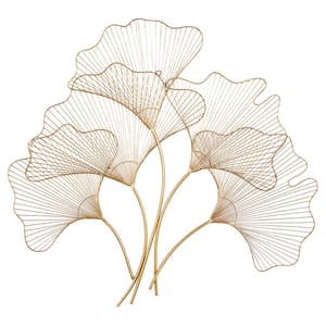 36 in. x  33 in. Metal Gold Wire Ginkgo Leaf Floral Wall Decor