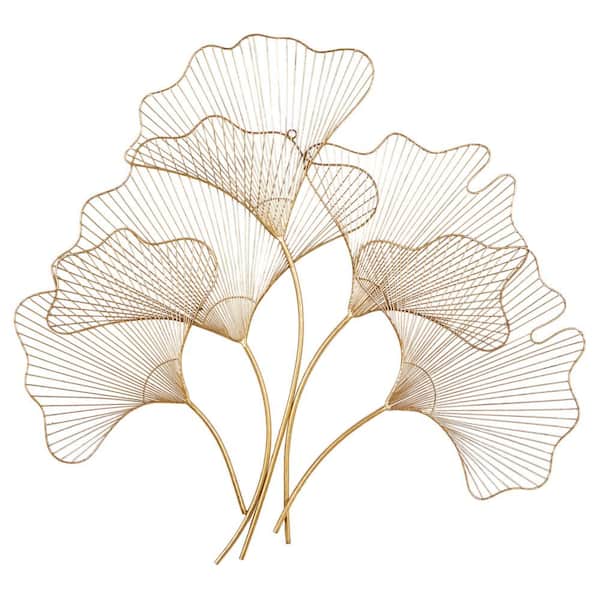 36 in. x  33 in. Metal Gold Wire Ginkgo Leaf Floral Wall Decor