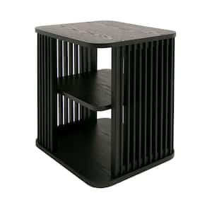 16 in. Black Square Wood End/Side Table with Wooden Frame