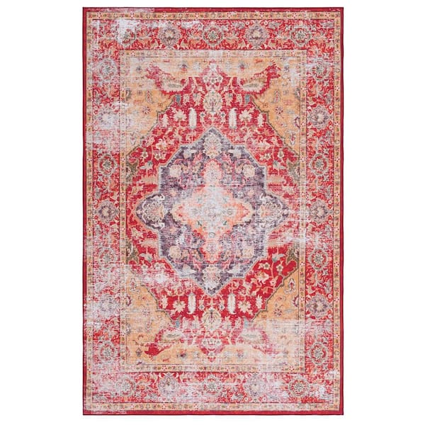 SAFAVIEH Tuscon Rust/Gold Doormat 3 ft. x 5 ft. Machine Washable Distressed Floral Area Rug