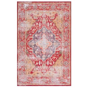 Tuscon Rust/Gold 9 ft. x 12 ft. Machine Washable Distressed Floral Area Rug