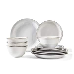 12-Piece Casual White Stoneware Dinnerware Set (Service for 4)