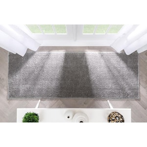 Rainbow Chroma Glam Solid Light Grey 2 ft. 7 in. x 7 ft. 3 in. Multi-Textured Shimmer Shag Area Rug