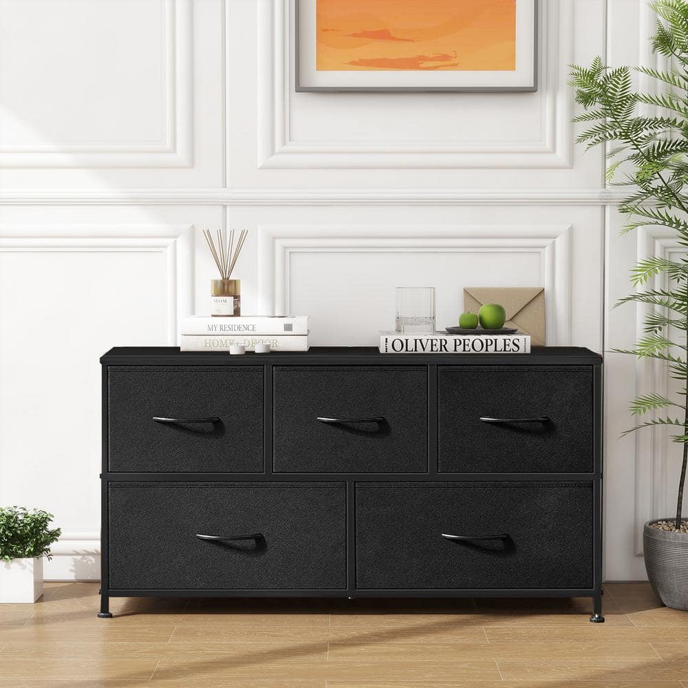 WONDER COMFORT Modern Black 5 Drawer 11.8 in. Wide Chest of