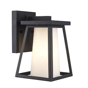 Cardston 8.5 in. 1-Light Black Outdoor Wall Light Fixture with White Opal Glass