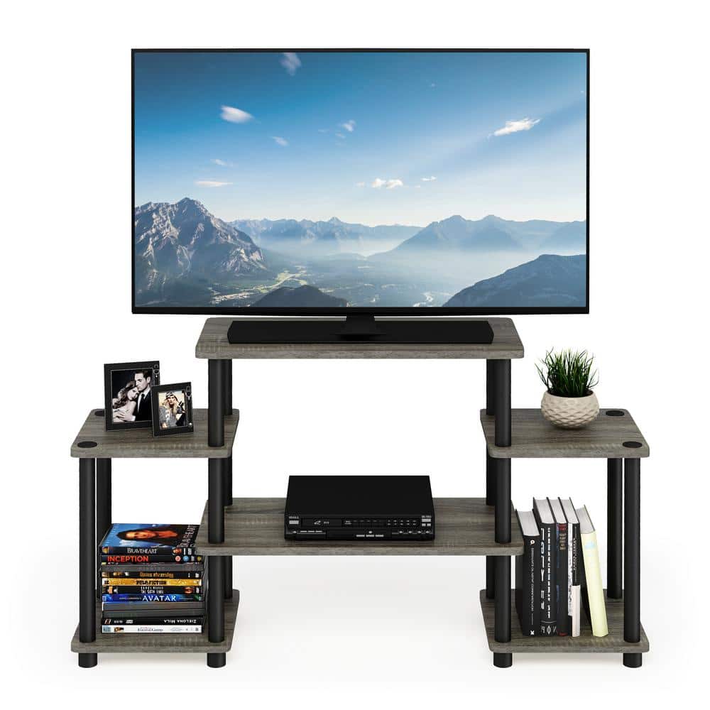 French Oak and Black Corner Entertainment Center with PVC Tubes