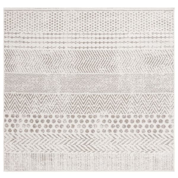 Pyramid 4 ft. x 4 ft. Ivory/Gray Dots Chevron Striped Square Area Rug