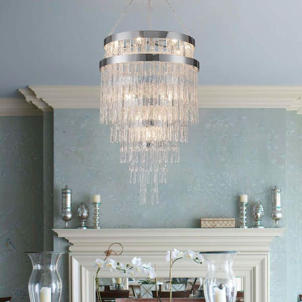 Paisley 16-Light 2-Tier Polished Chrome Waterfall Foyer Chandelier