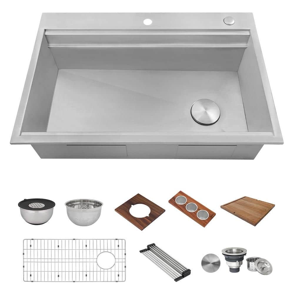 40-Inch Stainless Steel Workstation Sink with Three Bowls and Wood Platform