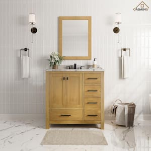 36 in. W. x 22 in. D x 35.4 in. H Single Sink Bath Vanity in Almond Toffee with White Marble Top and Basin