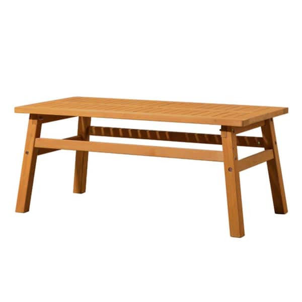 Outdoor Wood Coffee Table, 42 in. Farmhouse Side Table for Patio, Solid Cedar Wood Accent Table with Slatted Tabletop