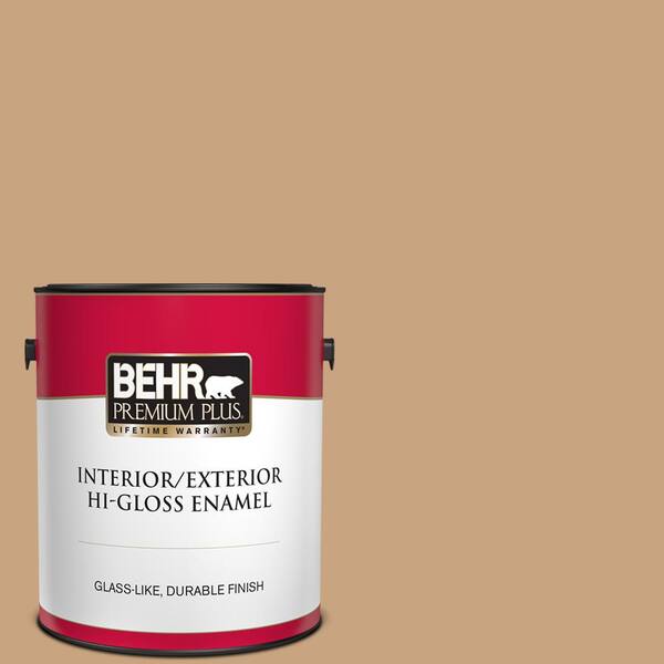 BEHR PREMIUM PLUS 1 gal. #S260-4 Pelican Tan Hi-Gloss Enamel Interior/Exterior Paint