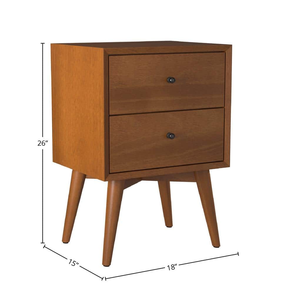 Flynn Acorn Brown Mahogany 2-Drawer Nightstand, 18"W x 15"D x 26"H