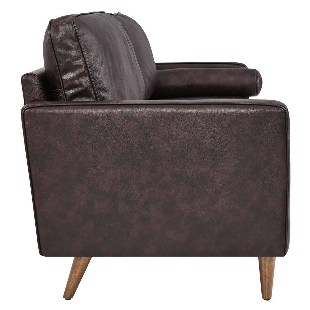 Lawson 88" Tufted Brown Leather Sofa with Track Arms and Ottoman